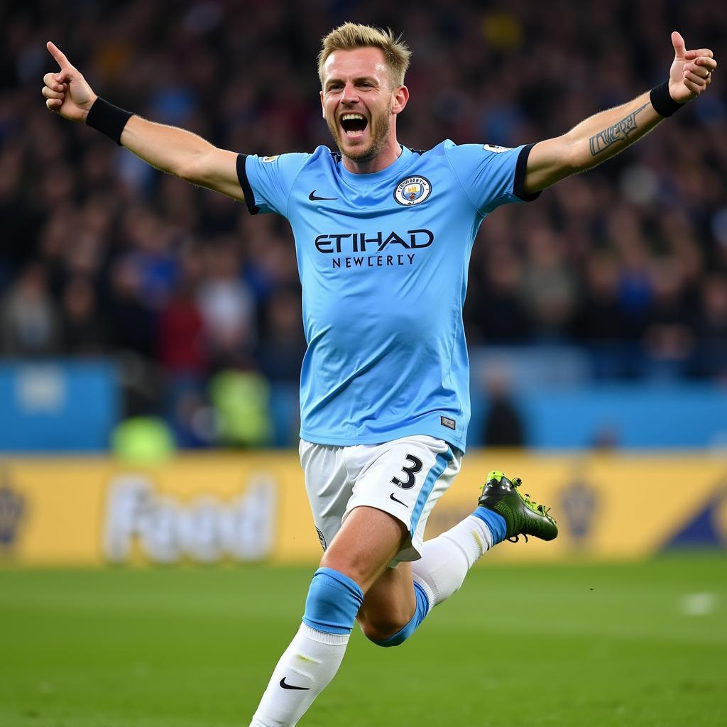 Haaland celebrating a goal for Man City