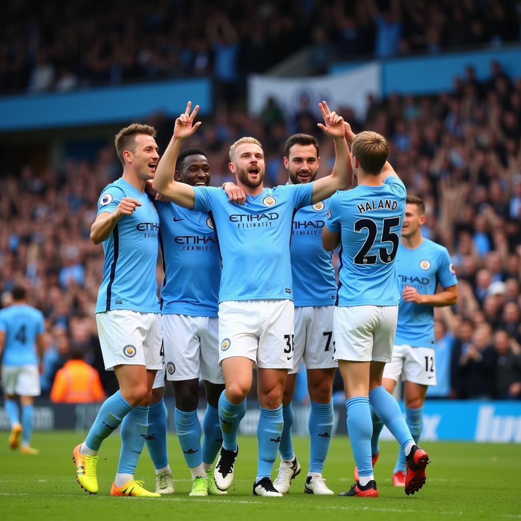 Erling Haaland celebrating a goal for Man City