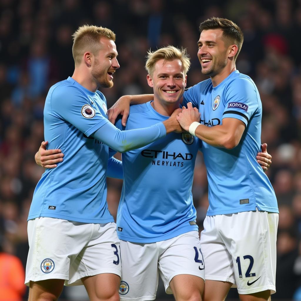 Haaland Celebrating with Man City Teammates