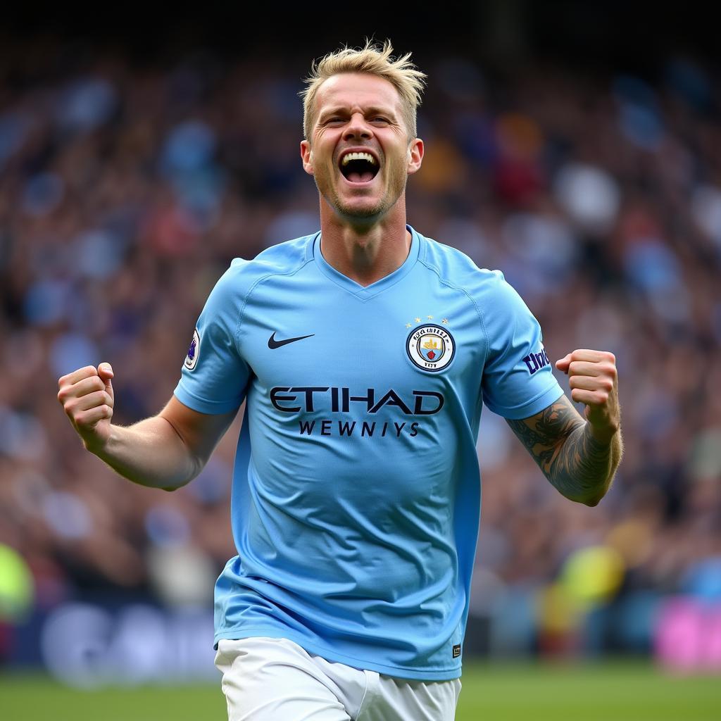 Erling Haaland celebrating a goal for Manchester City