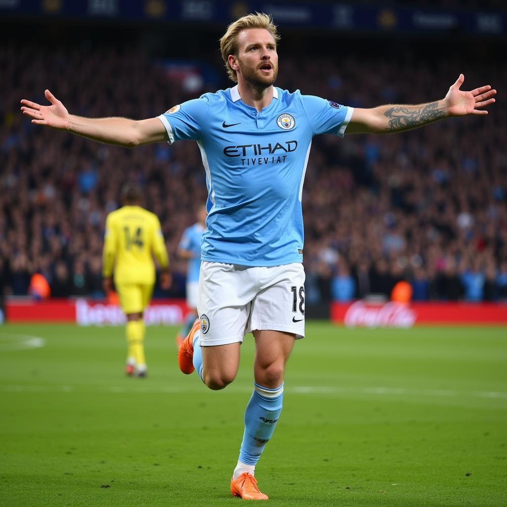 Erling Haaland celebrating a goal for Man City