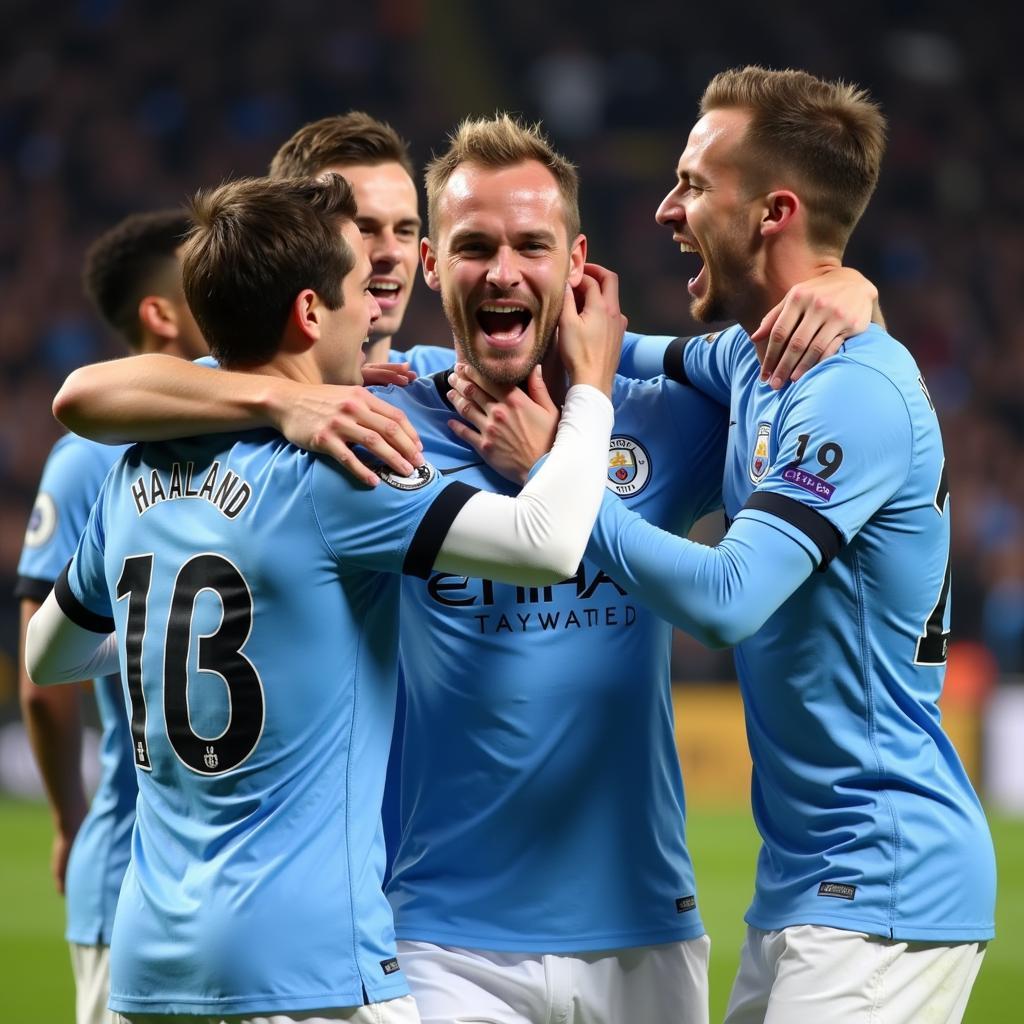 Haaland Celebrating a Goal with Man City