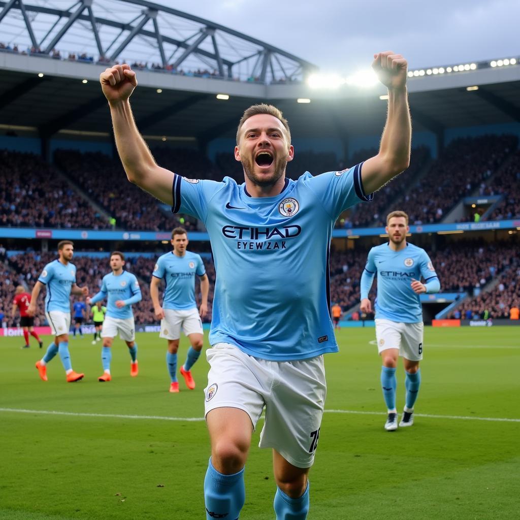 Haaland celebrates a goal in Man City colors