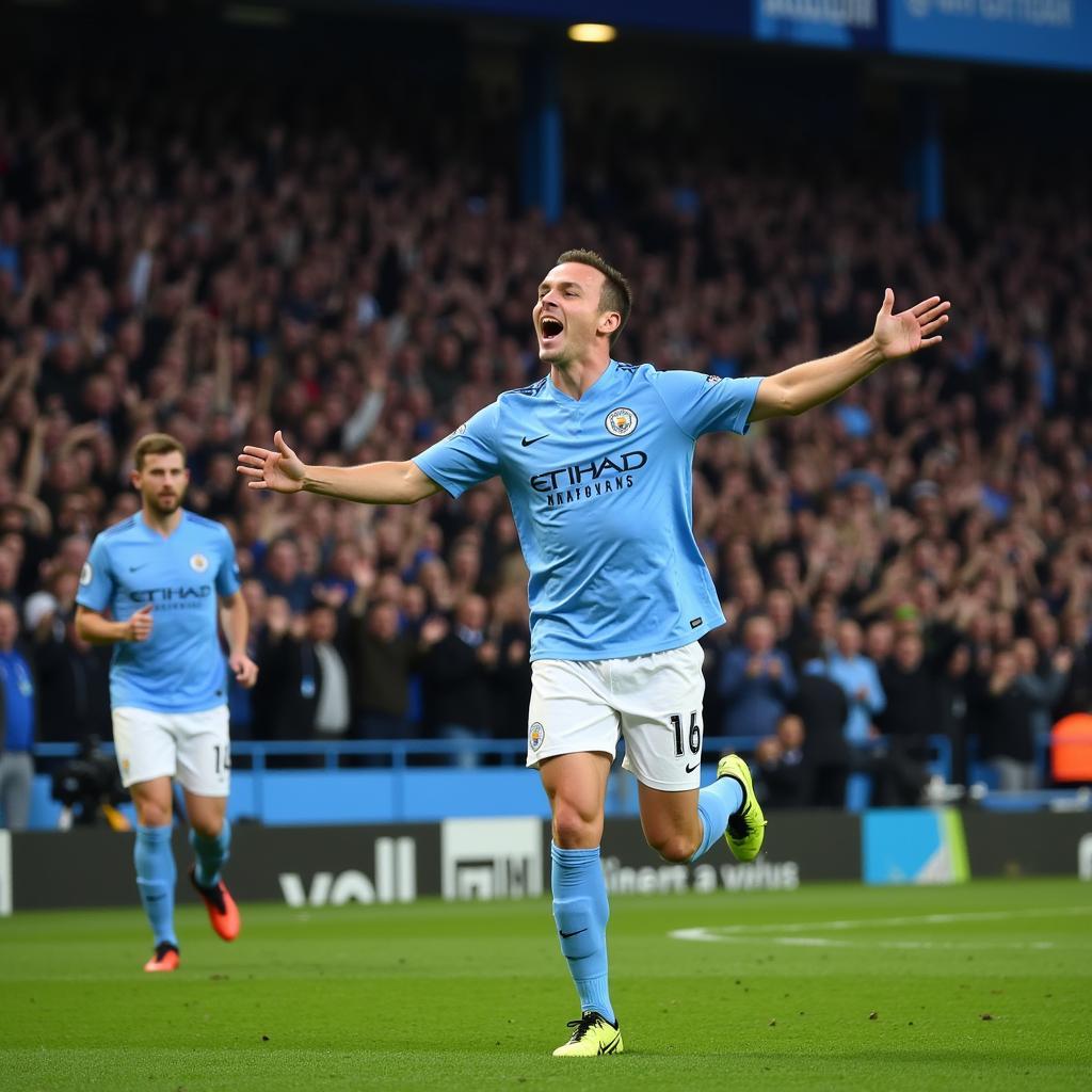 Haaland Celebrating a Goal at the Etihad Stadium