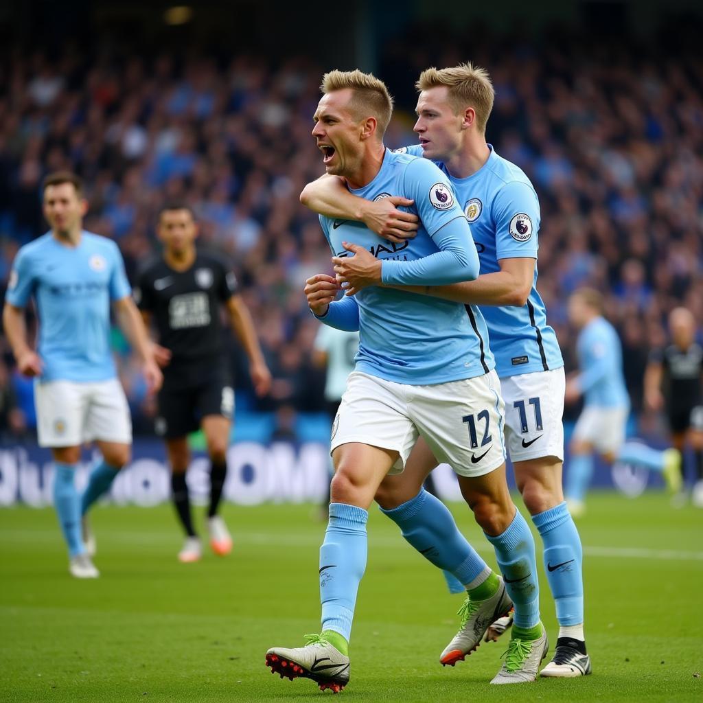 Haaland Celebrating a Goal for Man City