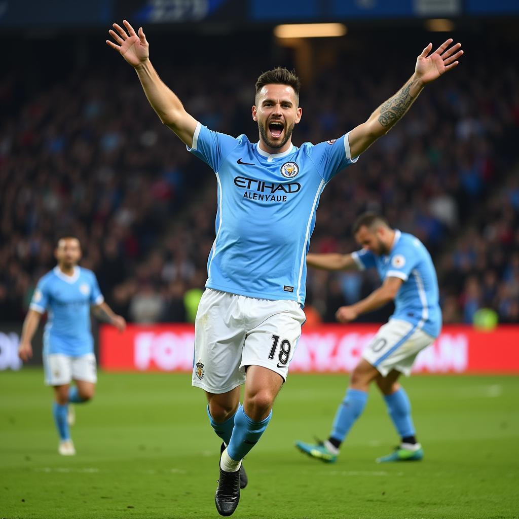 Haaland celebrating during his Man City debut