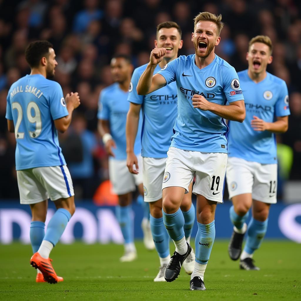 Haaland celebrating his first goal for Man City