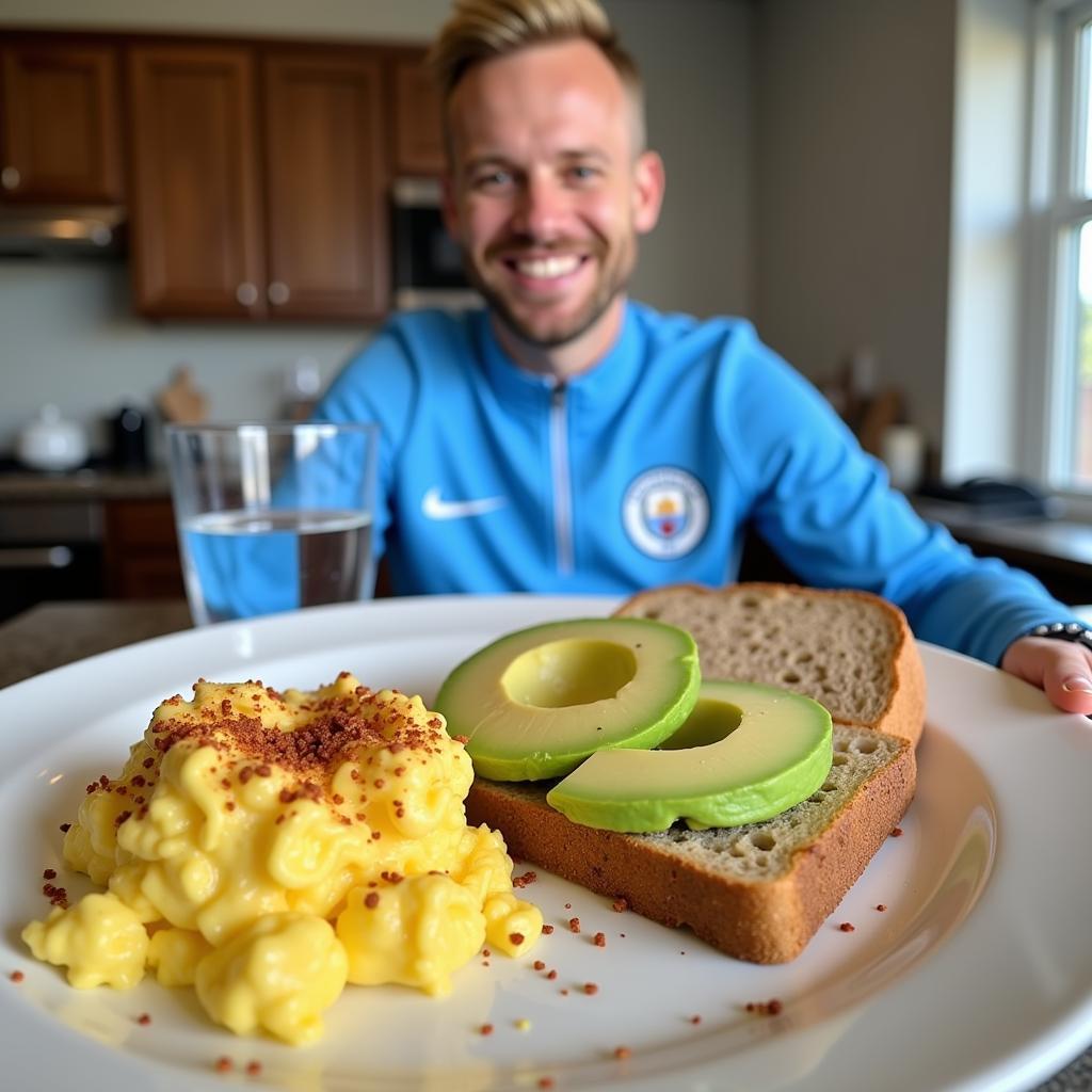 Haaland's breakfast: Eggs, avocado, and whole-grain toast.