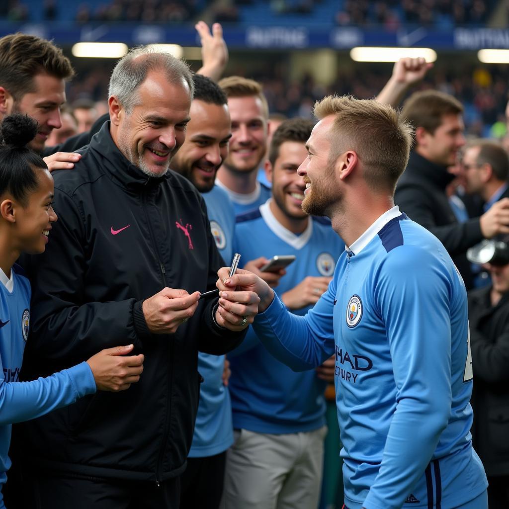 Haaland interacting with Man City fans