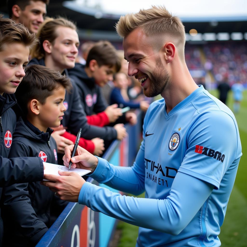 Erling Haaland interacting with Man City Fans