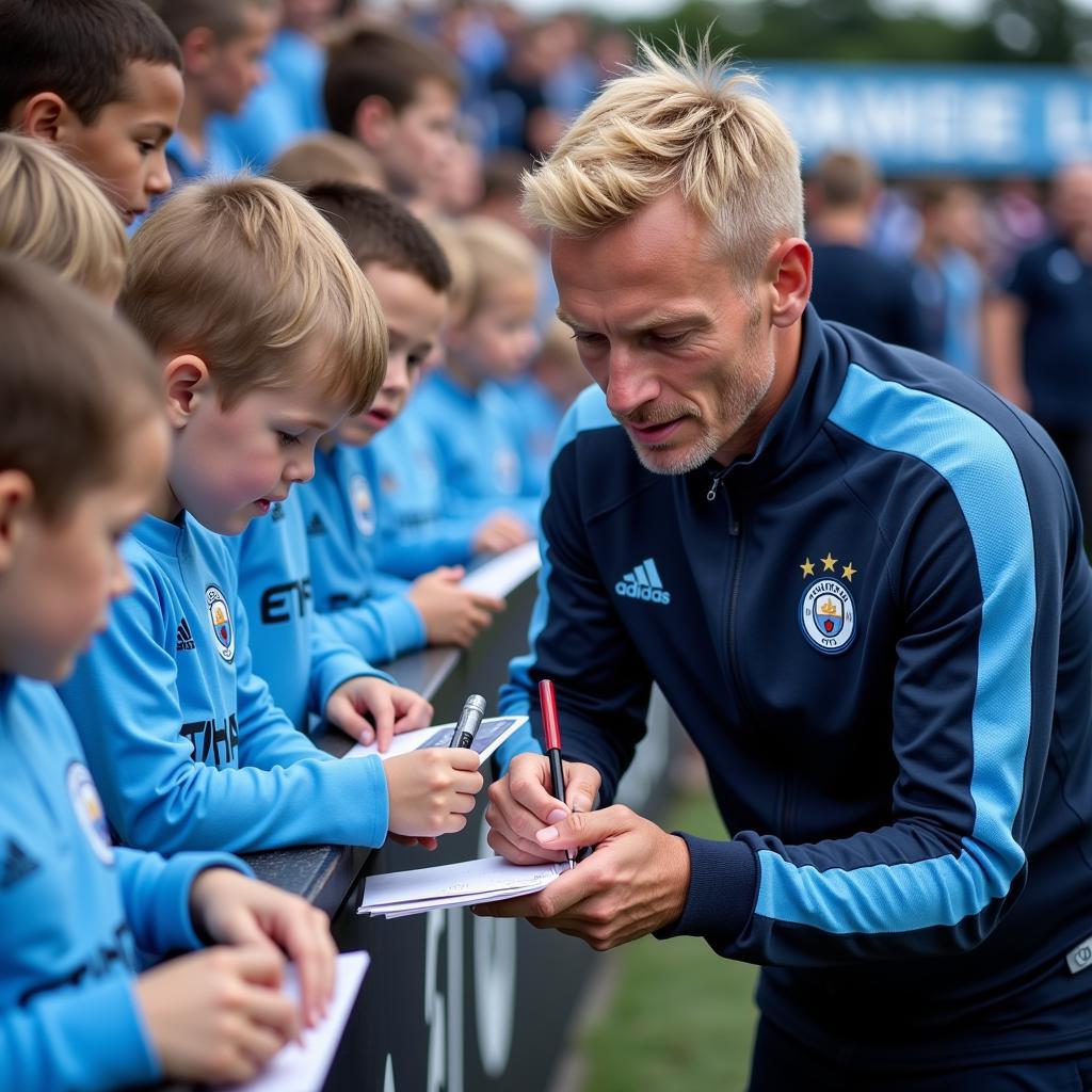 Erling Haaland interacting with Manchester City fans