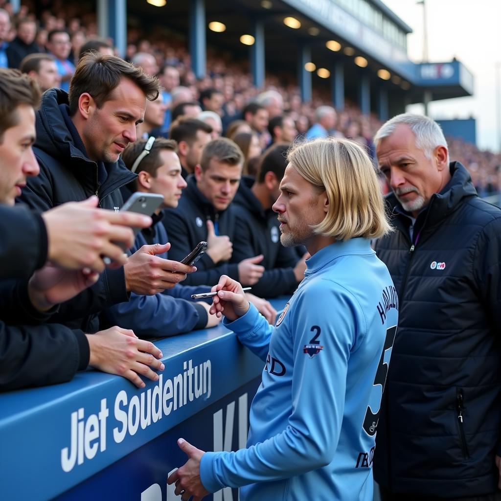 Haaland interacting with Man City fans