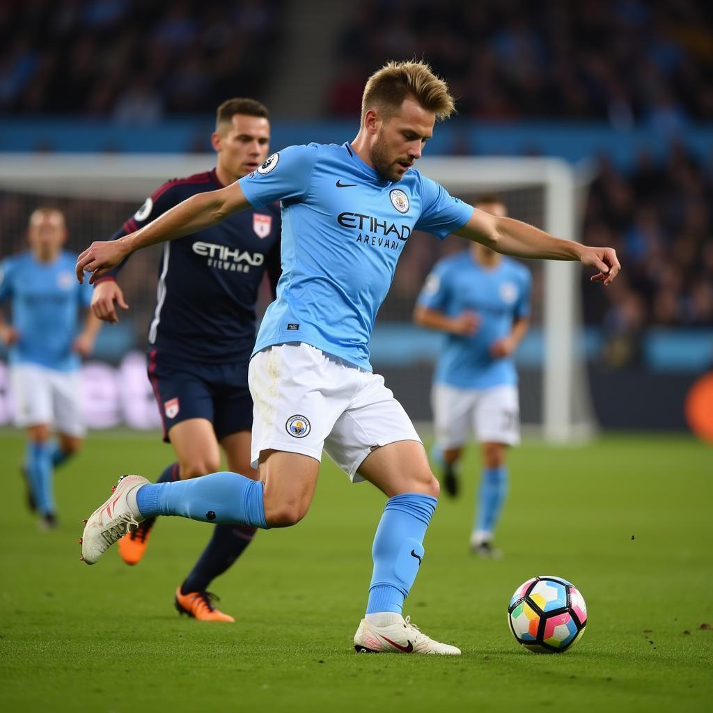 Erling Haaland scoring a goal for Manchester City