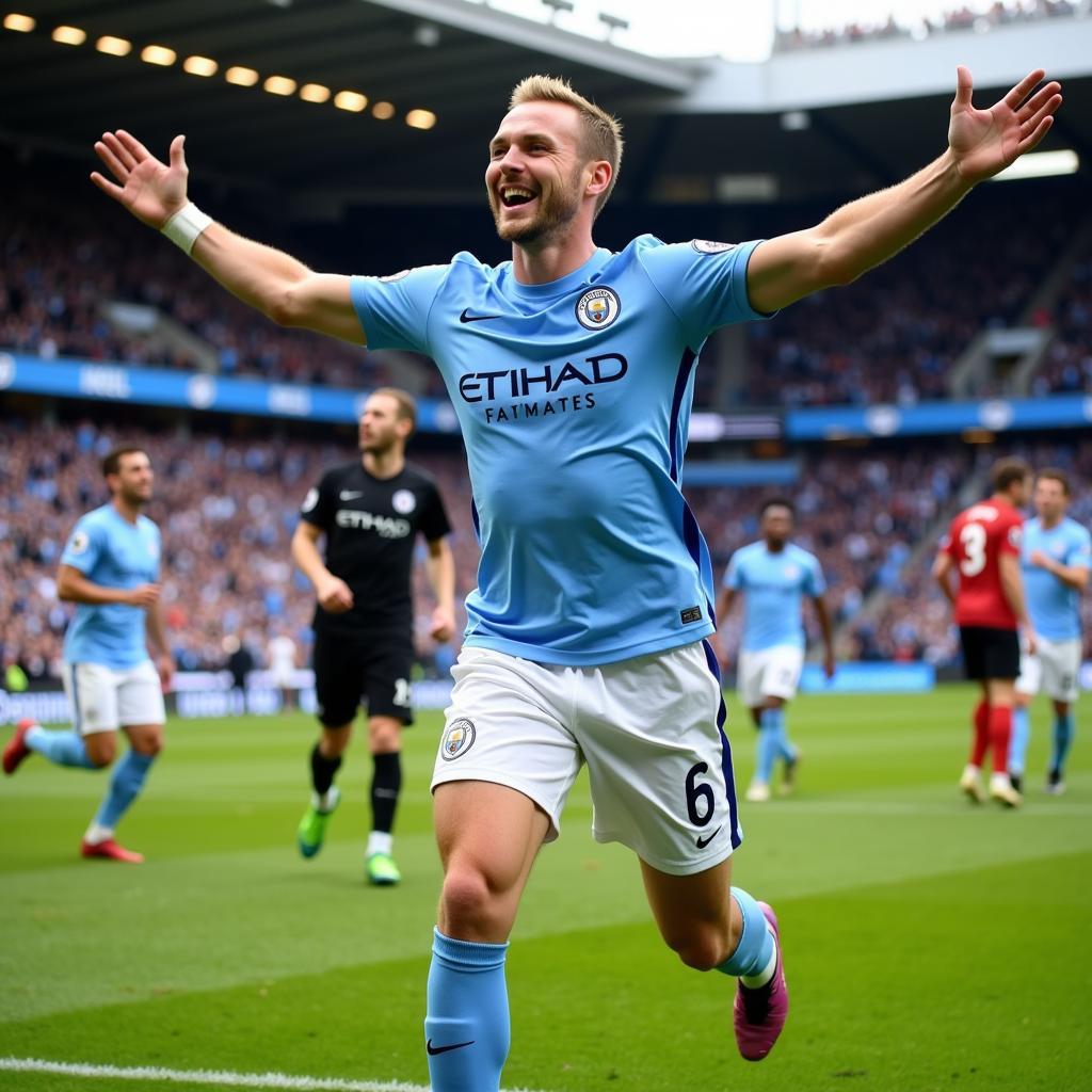 Haaland celebrates a goal for Man City