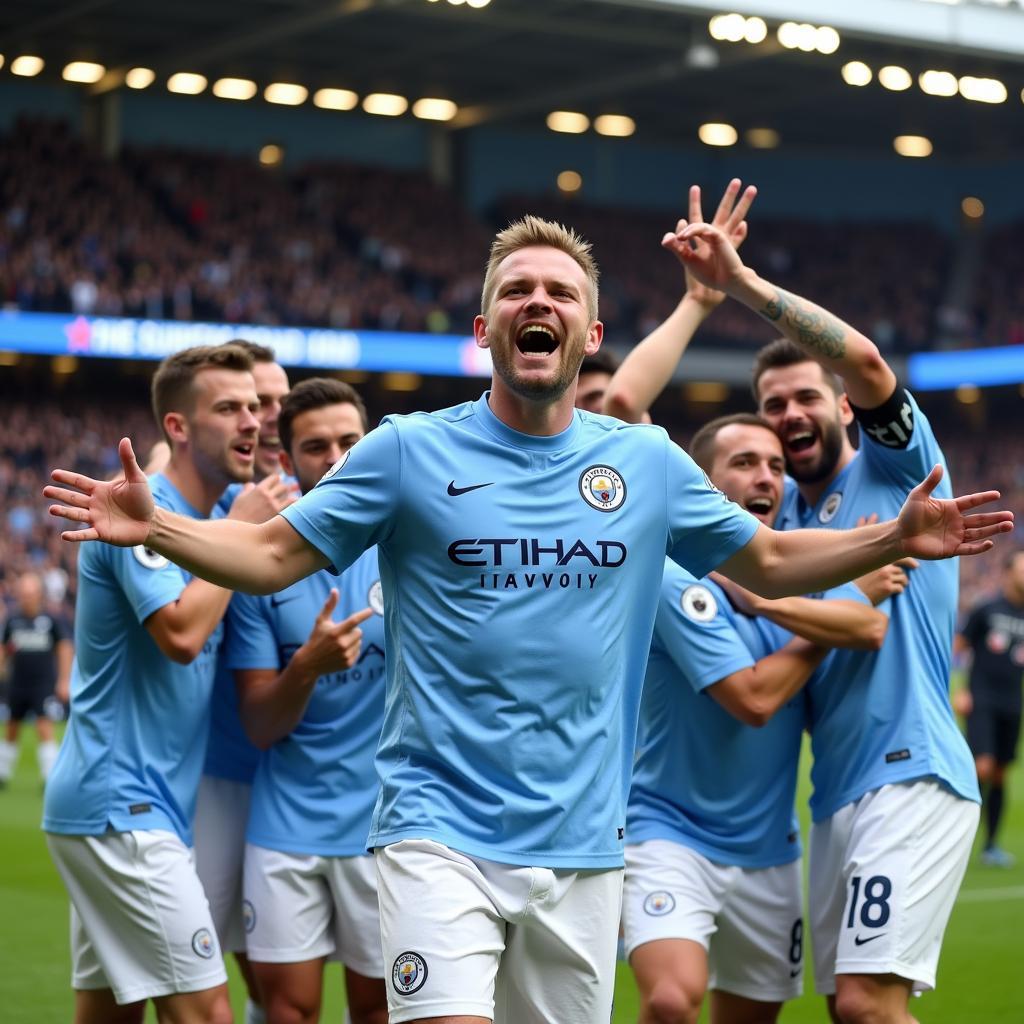 Haaland celebrating a hat-trick for Manchester City