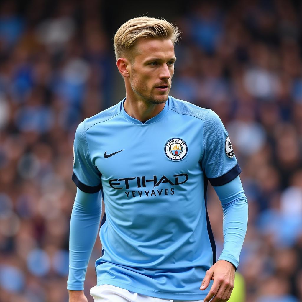 Erling Haaland in his Manchester City home jersey