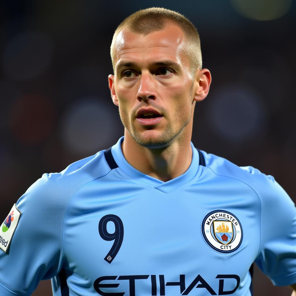 Portrait of Haaland in his Manchester City kit