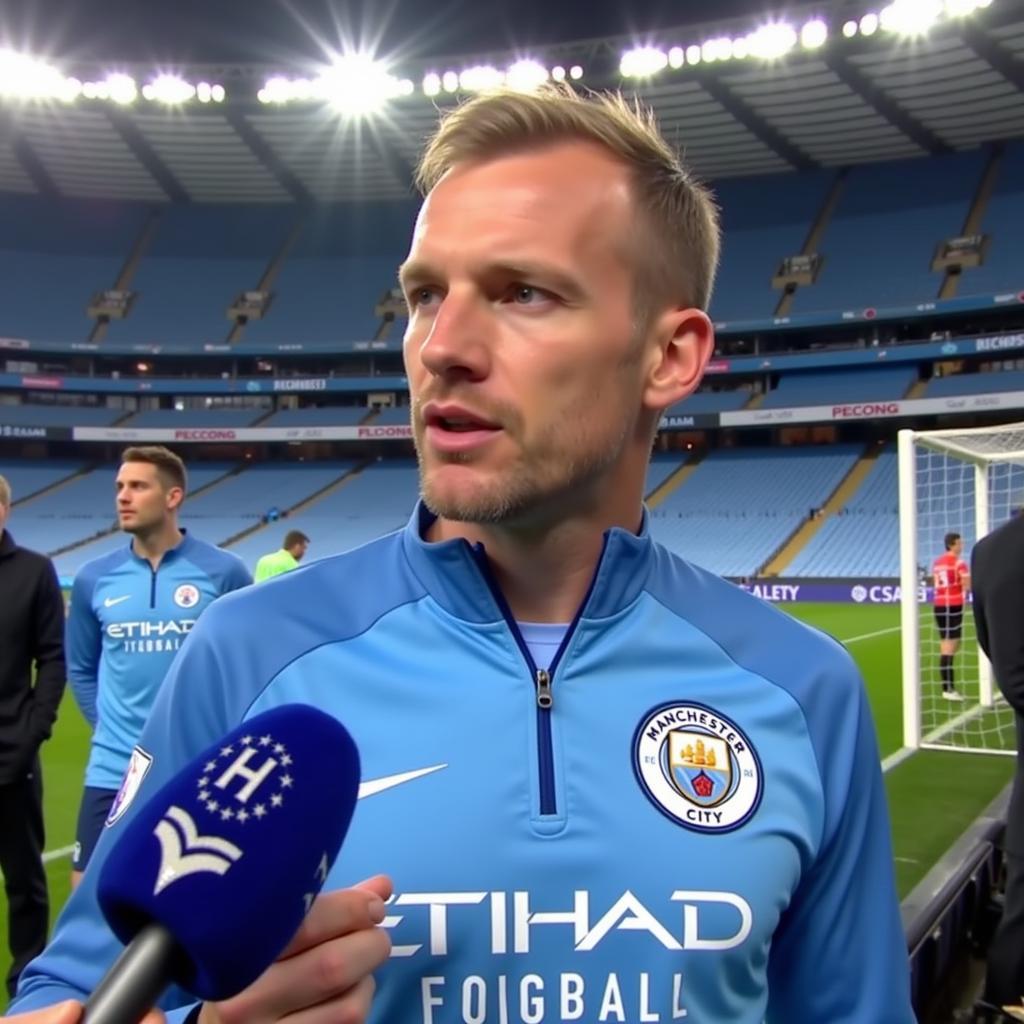 Haaland in a post-match interview after a game for Manchester City