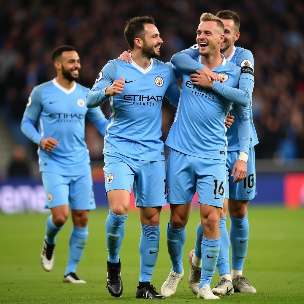 Haaland Celebrating with Man City Teammates