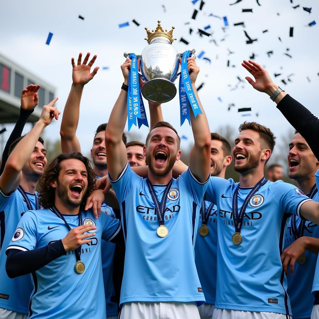 Haaland Celebrating a Trophy Win with Manchester City