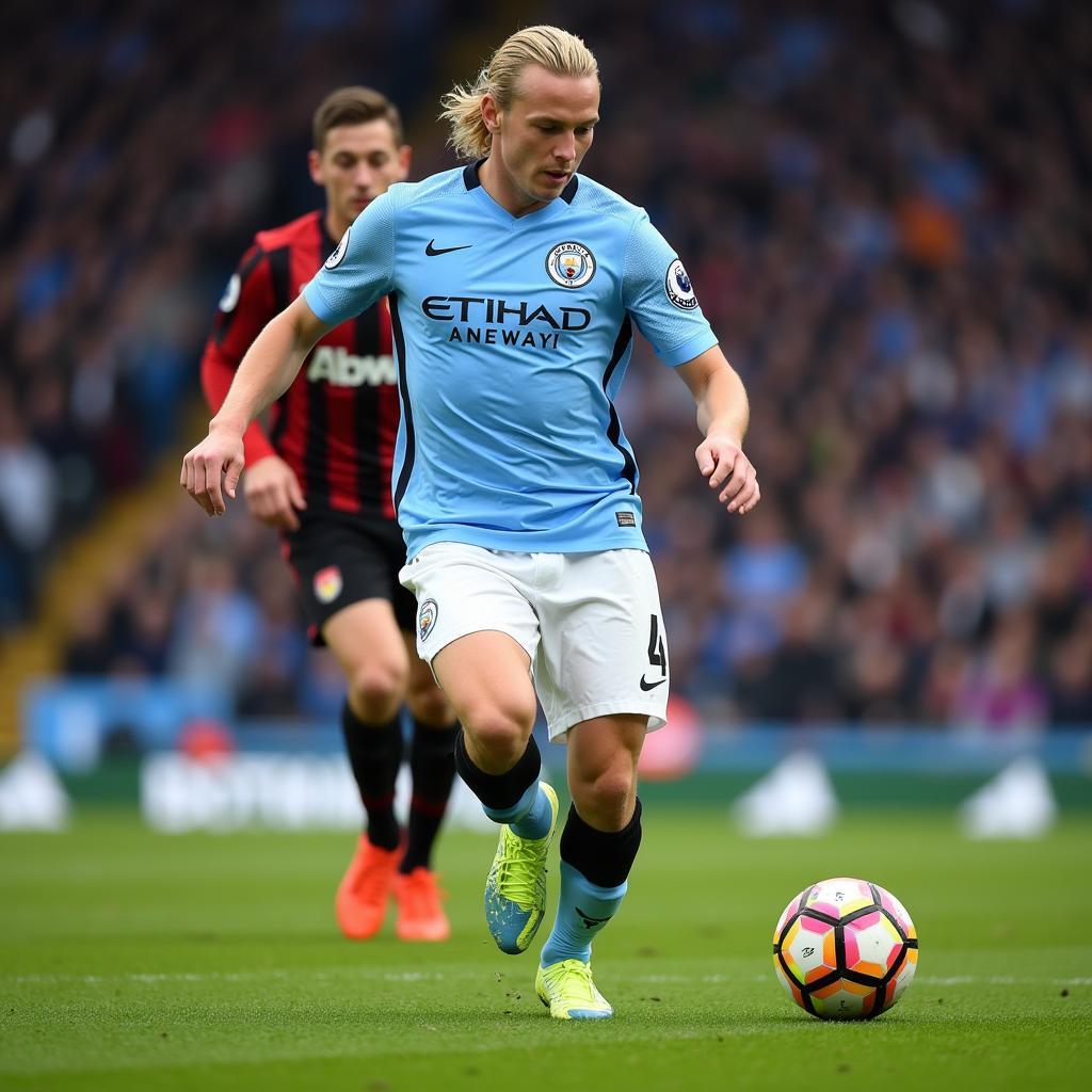 Erling Haaland in action for Manchester City during the 23/24 season.