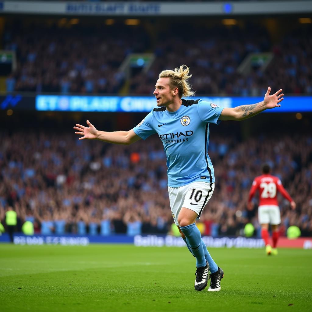 Haaland Celebrates a Goal for Manchester City