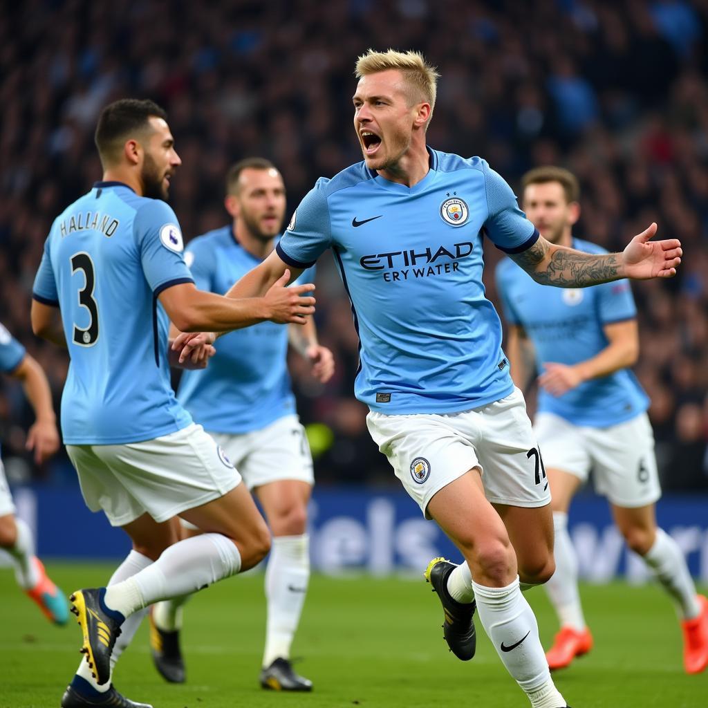 Erling Haaland celebrating a goal for Manchester City