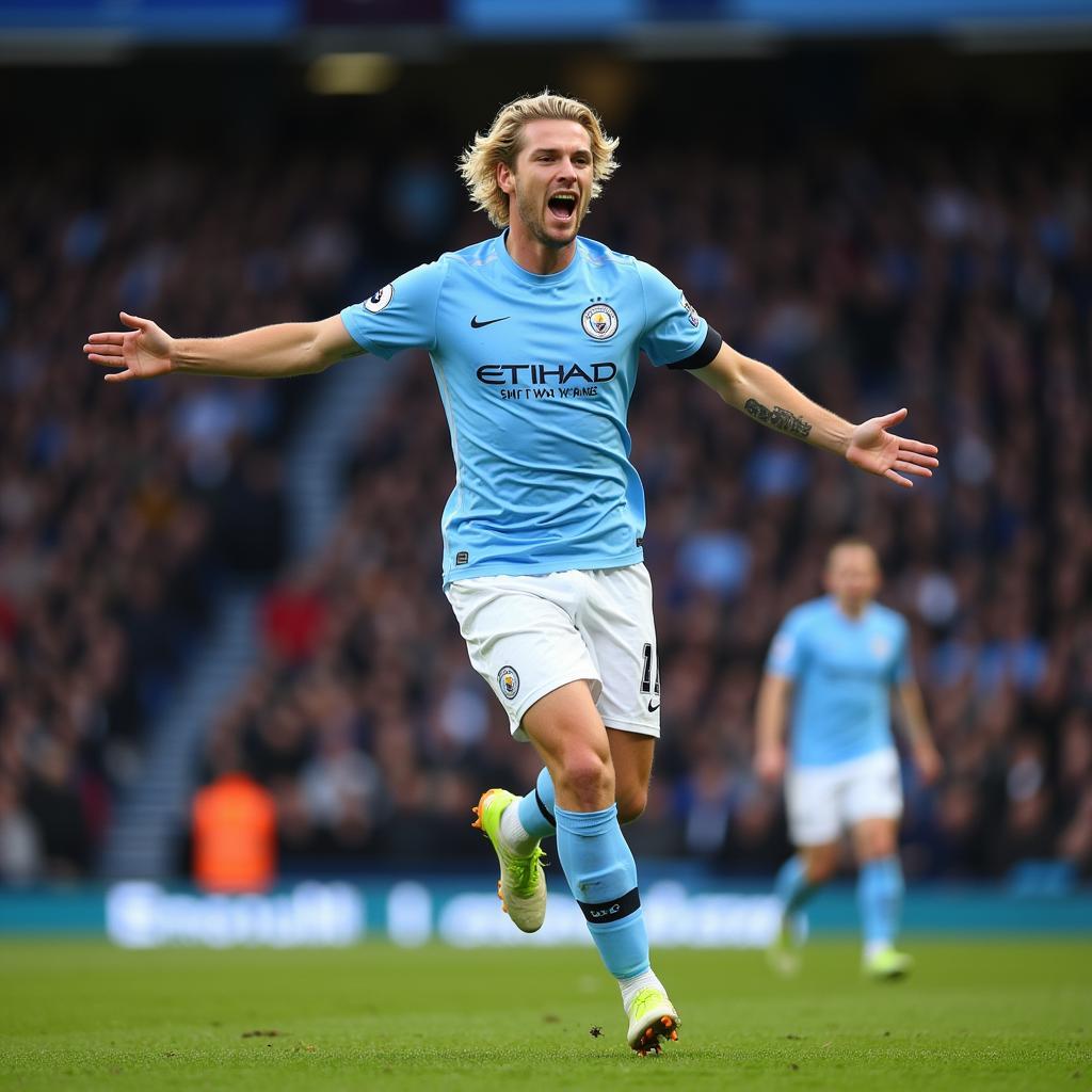 Haaland celebrates a goal for Manchester City