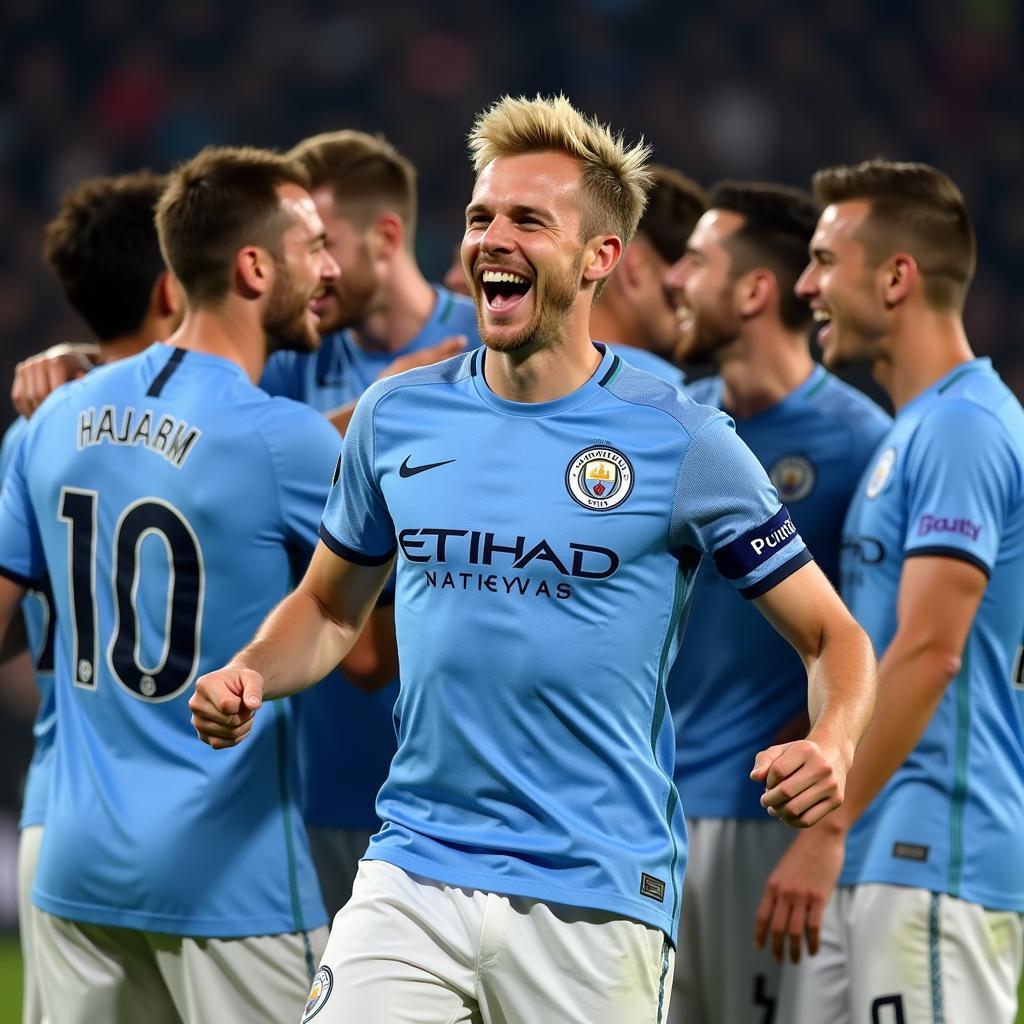 Erling Haaland celebrates a goal for Manchester City