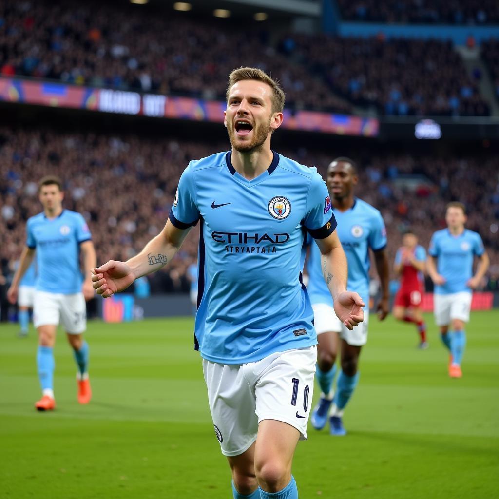 Haaland Celebrating a Goal in a Manchester City Jersey