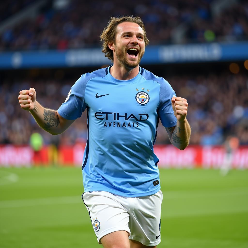 Haaland Celebrating in a Manchester City Jersey