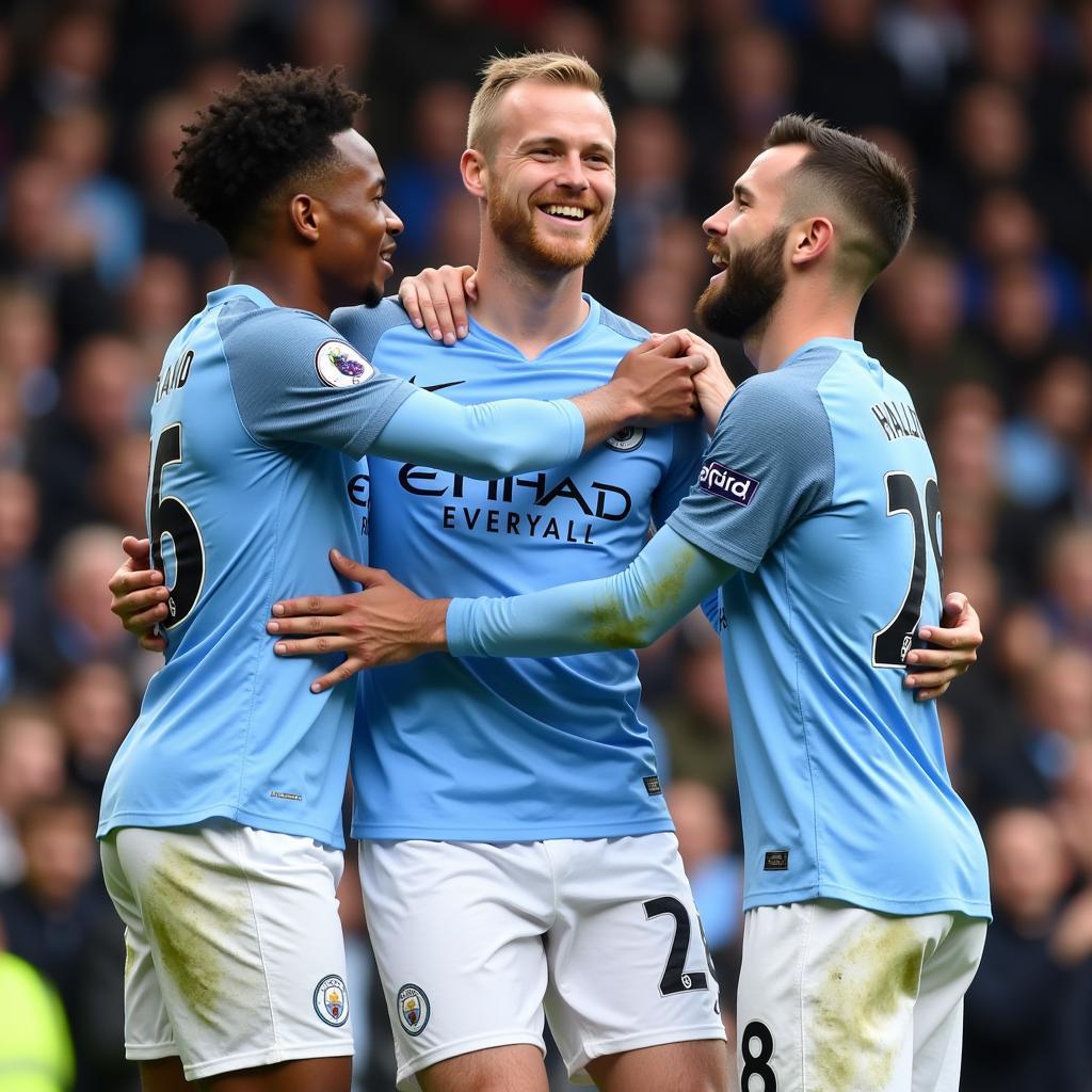 Haaland Celebrating with Manchester City Teammates