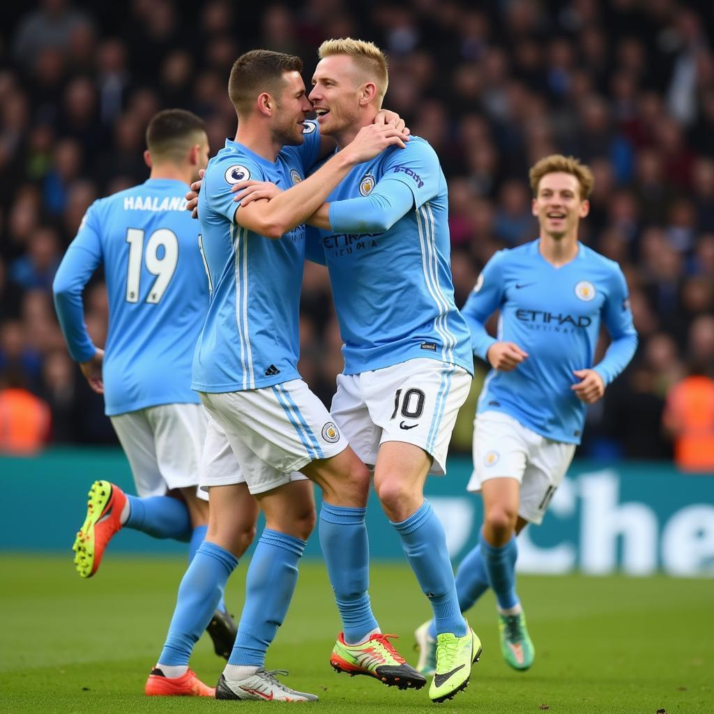 Haaland Celebrating a Goal in a Manchester City Jersey