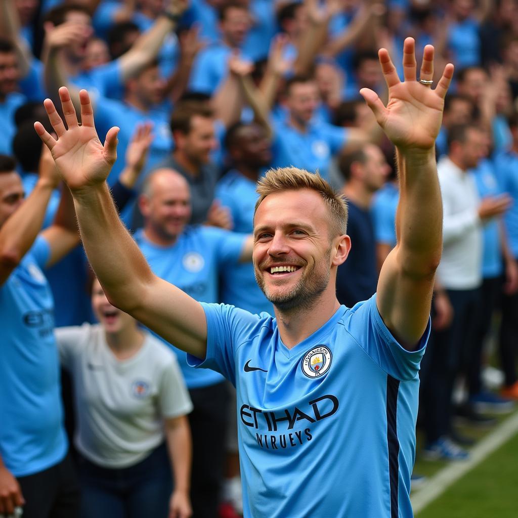 Haaland celebrating with Manchester City fans