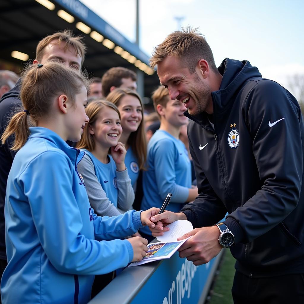 Erling Haaland interacts with Manchester City fans after a game