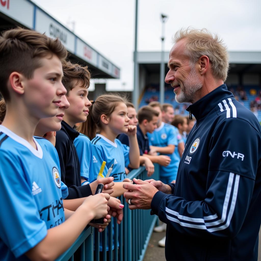 Erling Haaland interacting with Manchester City fans