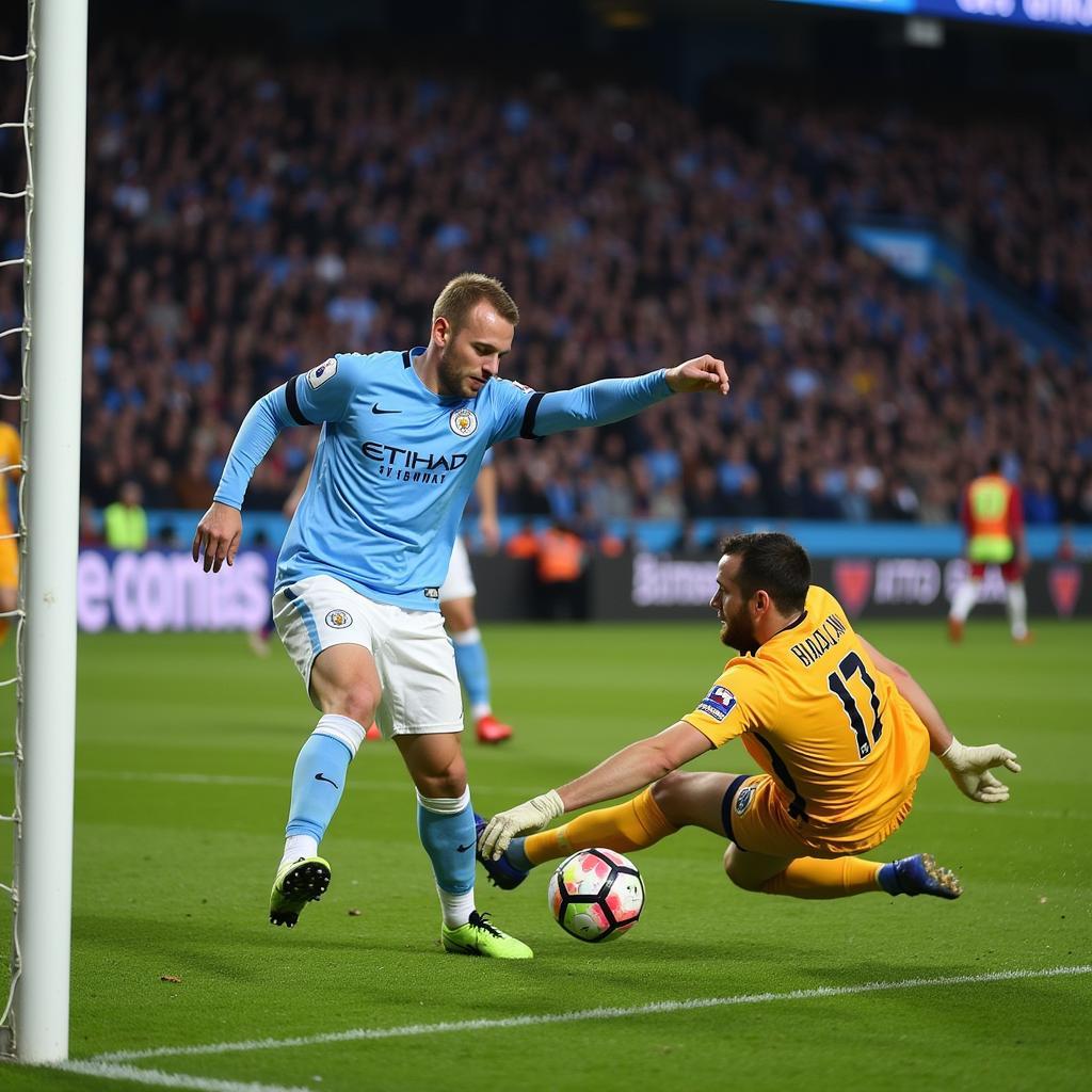 Erling Haaland scoring a goal for Manchester City