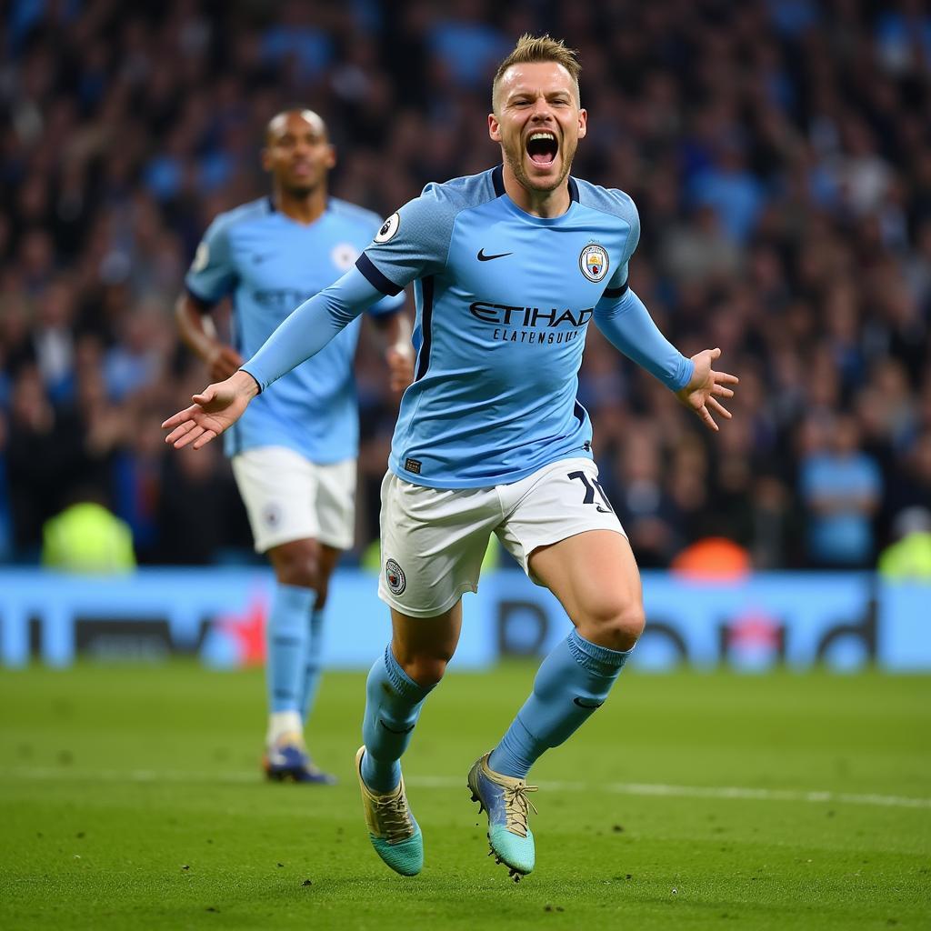 Erling Haaland celebrates a goal for Manchester City.