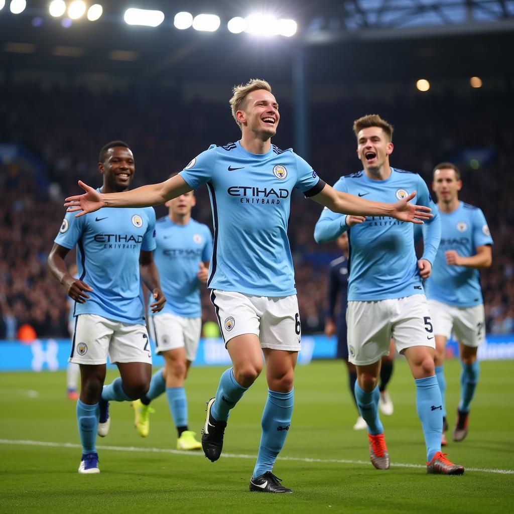 Haaland celebrates his hat-trick against a Premier League rival