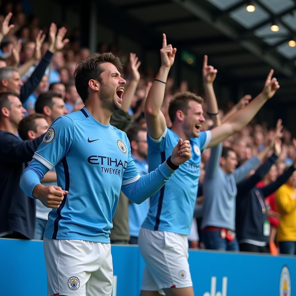 Manchester City fans celebrate Haaland's hat-trick.