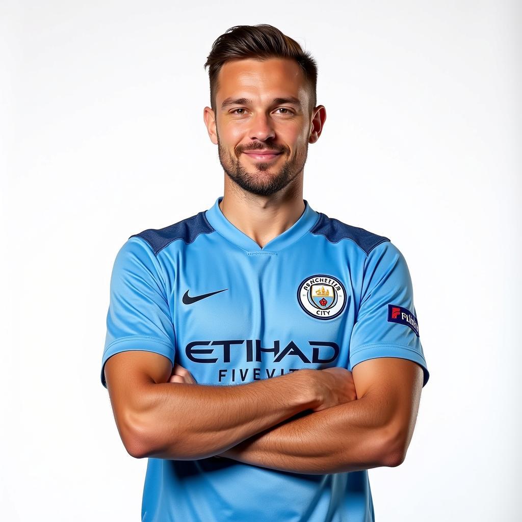 Haaland wearing his Manchester City jersey.