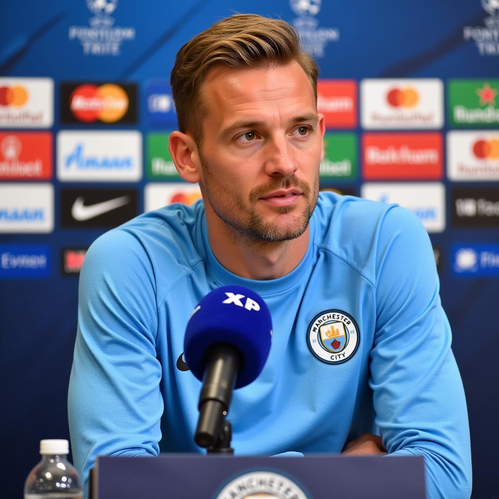 Haaland at a Manchester City press conference ahead of the Nottingham Forrest game