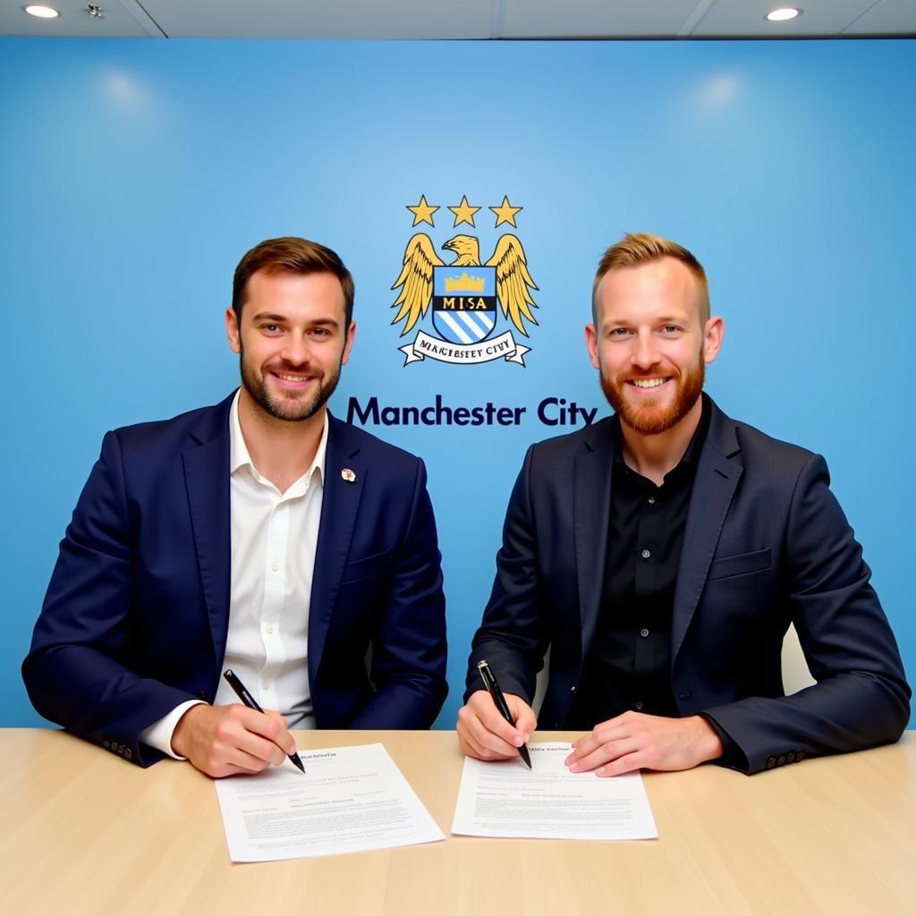 Haaland signing his contract with Manchester City