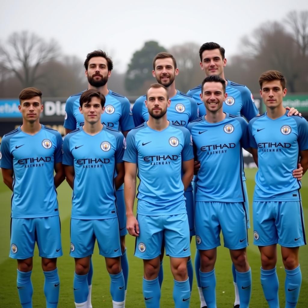 Haaland poses with his Manchester City teammates