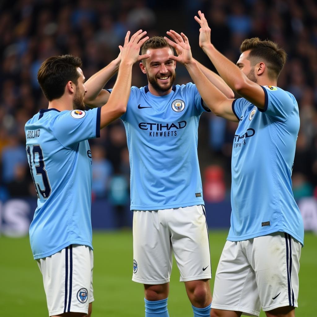 Erling Haaland with his Manchester City teammates