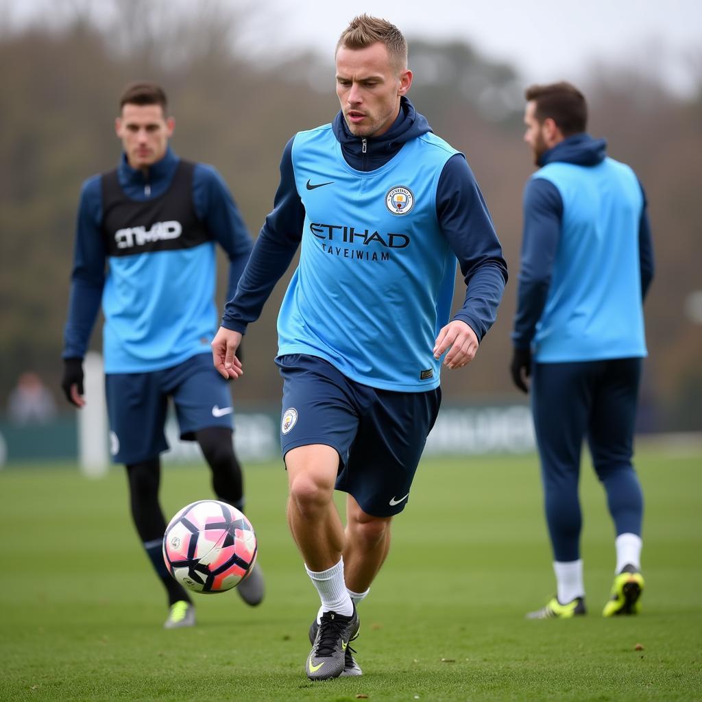 Erling Haaland training with Manchester City, demonstrating his dedication and hard work.