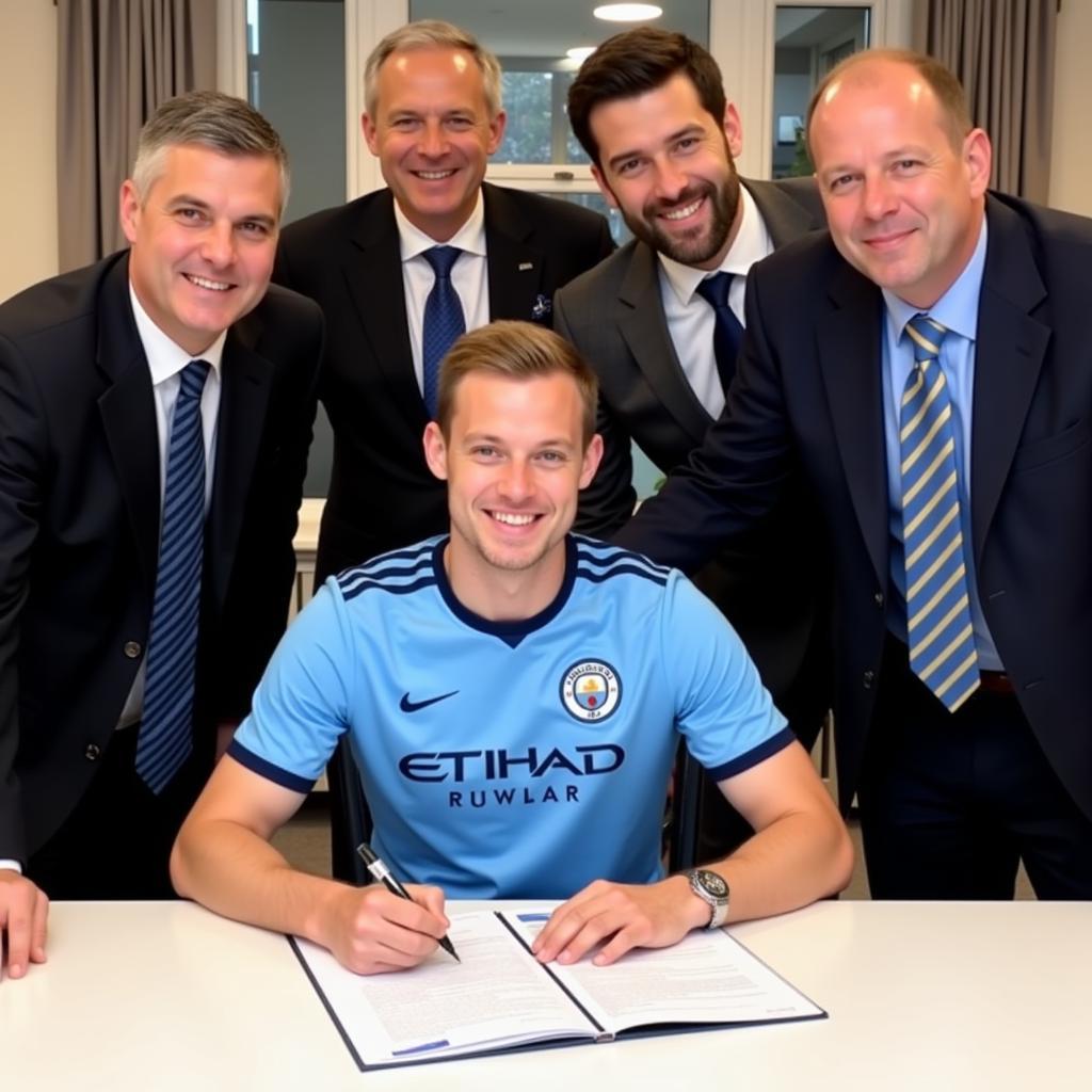 Erling Haaland signing his contract with Manchester City