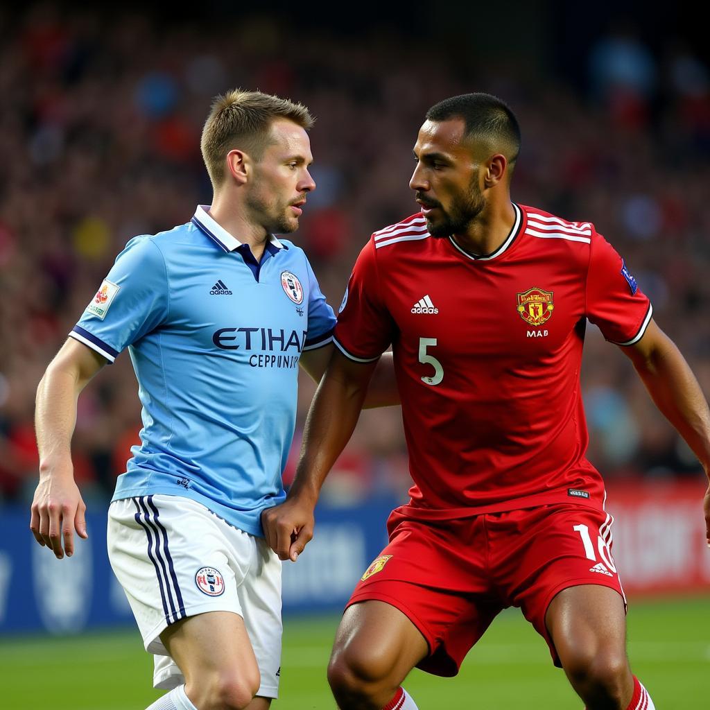 Haaland and Martinez clashing in a Premier League match