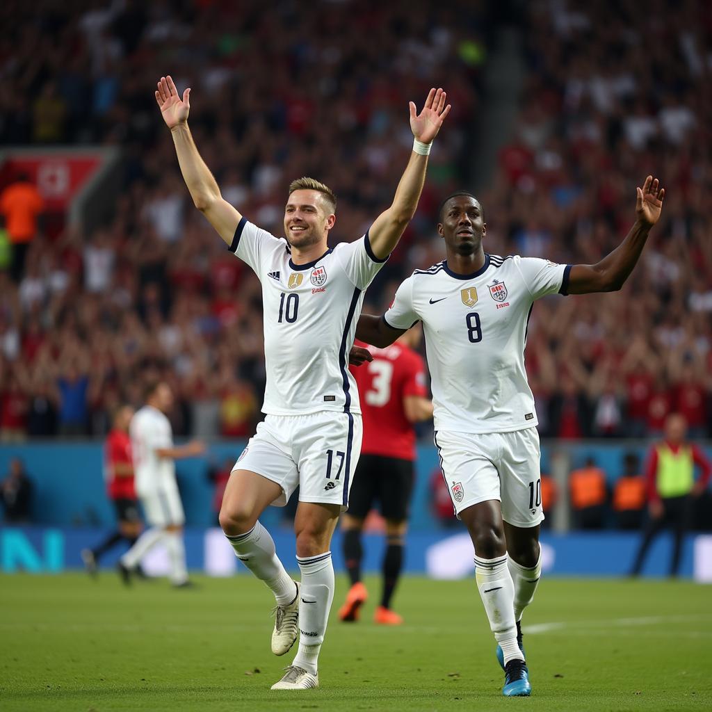 Haaland and Mbappe celebrating a goal together