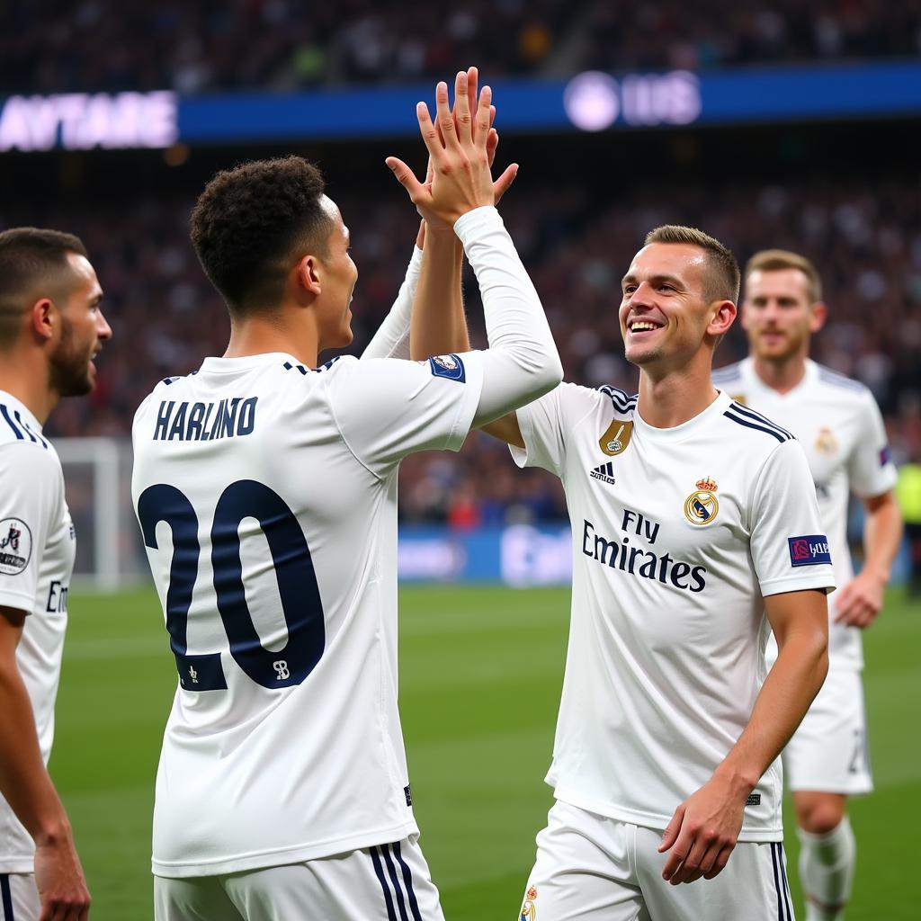 Haaland and Mbappe celebrating a Champions League victory with Real Madrid